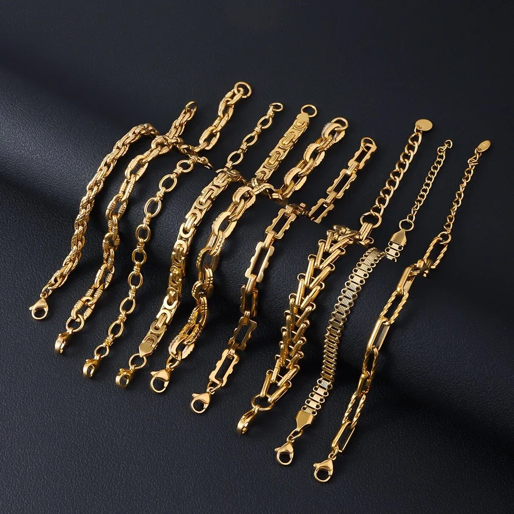 Beveled Block-Link Stainless Steel Gold-Plated Bracelet