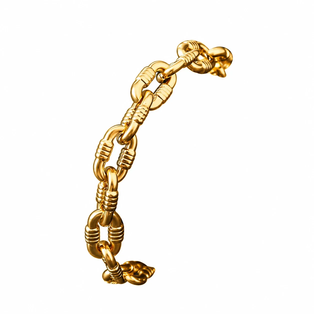 Beveled Block-Link Stainless Steel Gold-Plated Bracelet