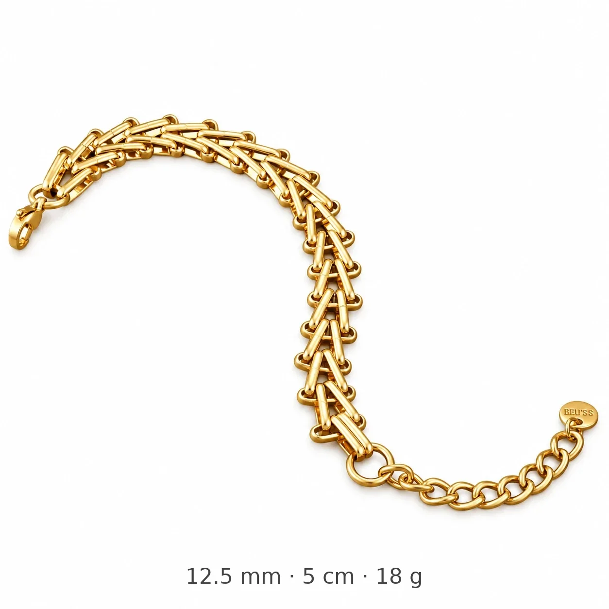 Beveled Block-Link Stainless Steel Gold-Plated Bracelet - Gold 12.5 mm V-Link
