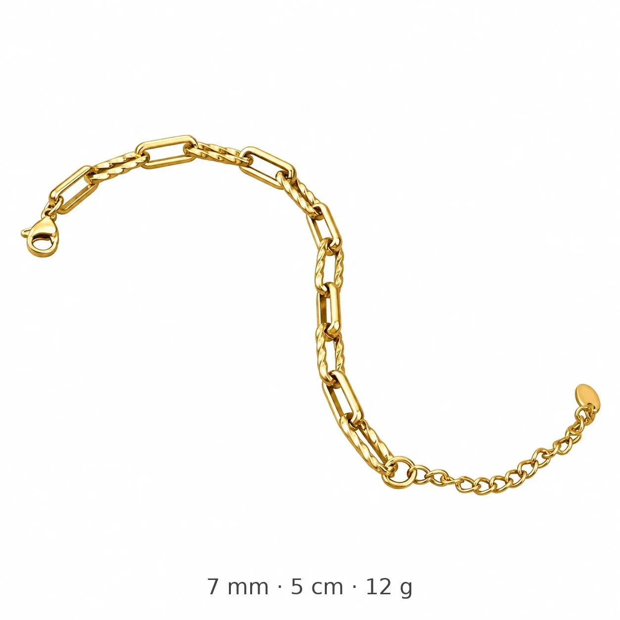 Beveled Block-Link Stainless Steel Gold-Plated Bracelet - Gold 7 mm Twisted Square Wire