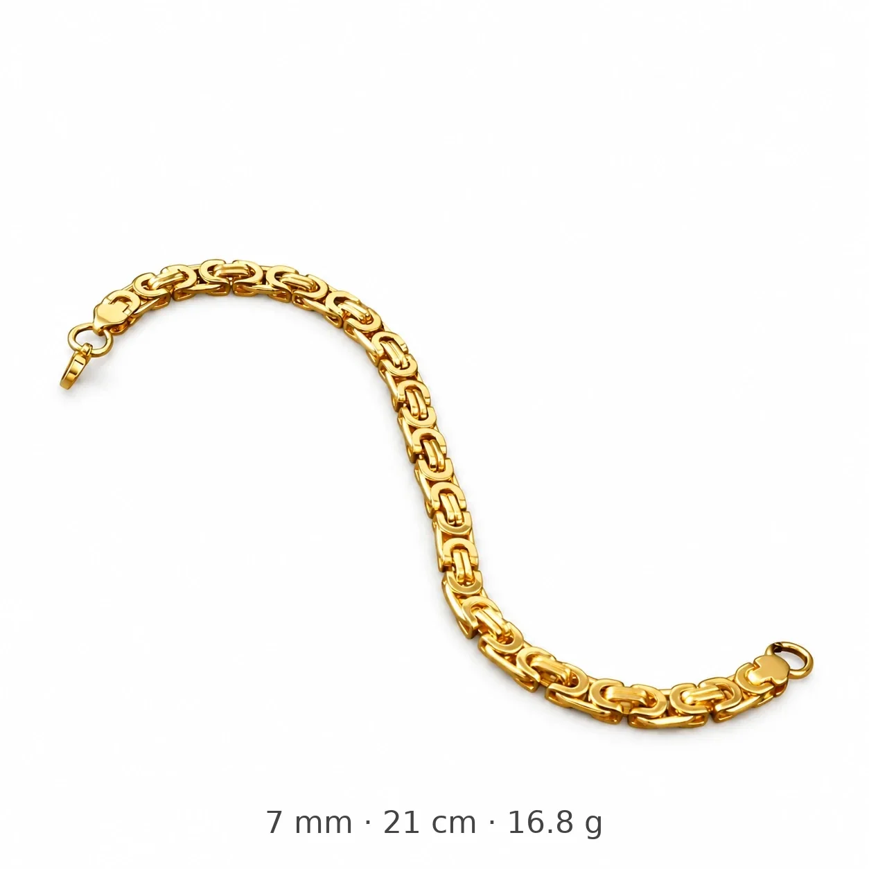 Beveled Block-Link Stainless Steel Gold-Plated Bracelet - Gold 7 mm Imperial Link