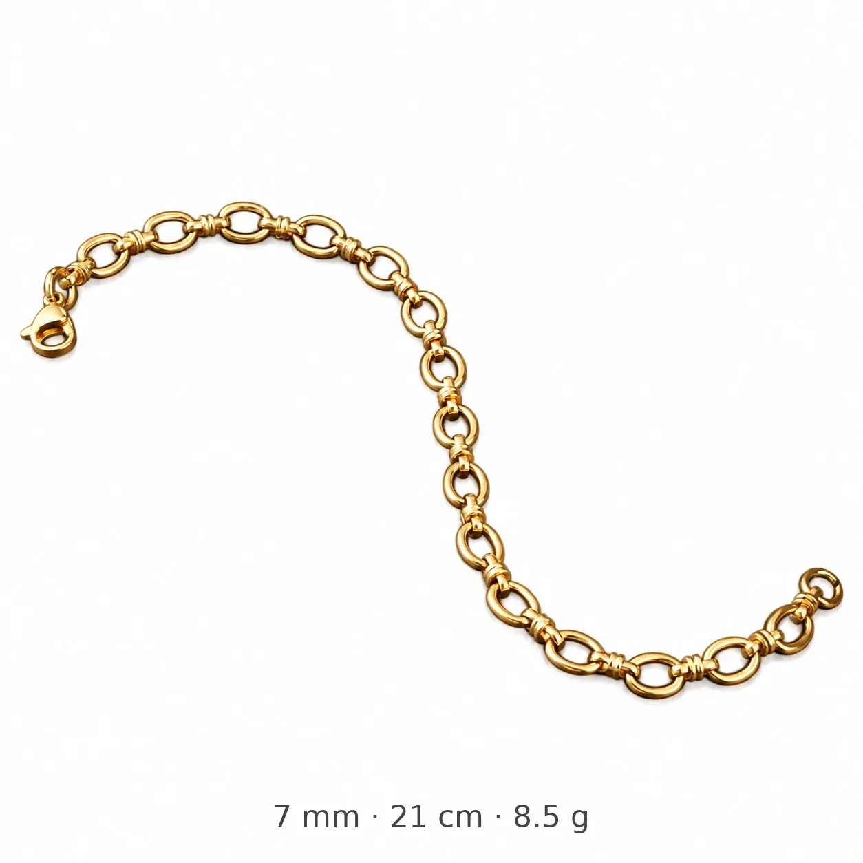 Beveled Block-Link Stainless Steel Gold-Plated Bracelet - Gold 7 mm Oval Link