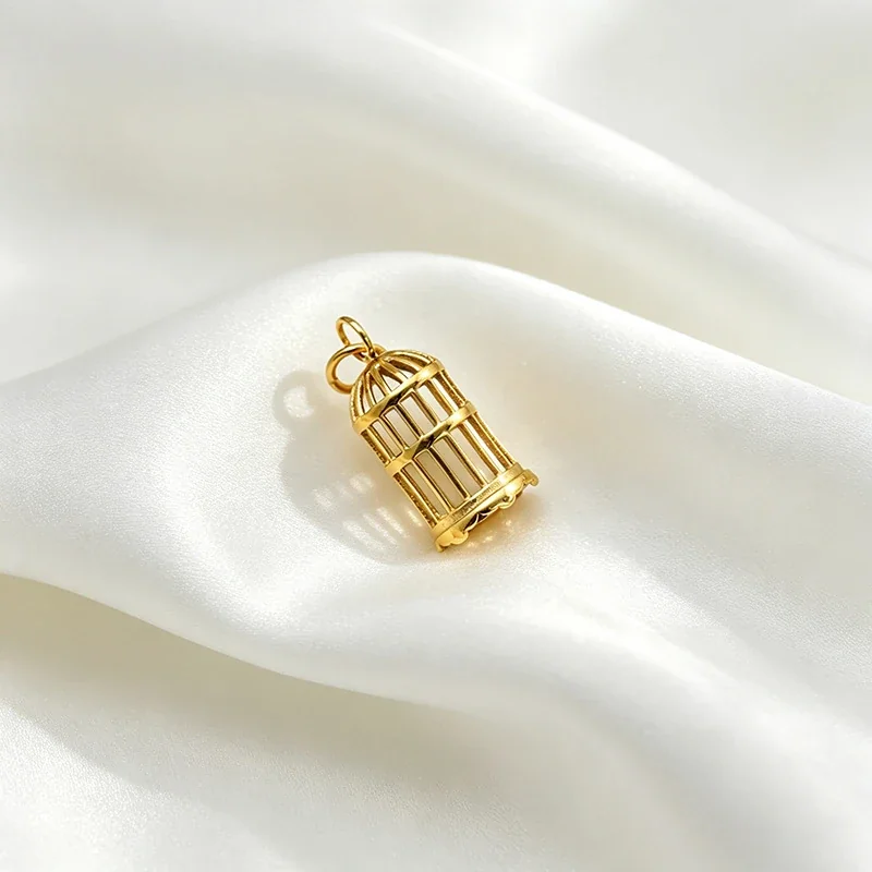 Sculptural 18K Gold-Plated Birdcage Bar Pendant Necklace