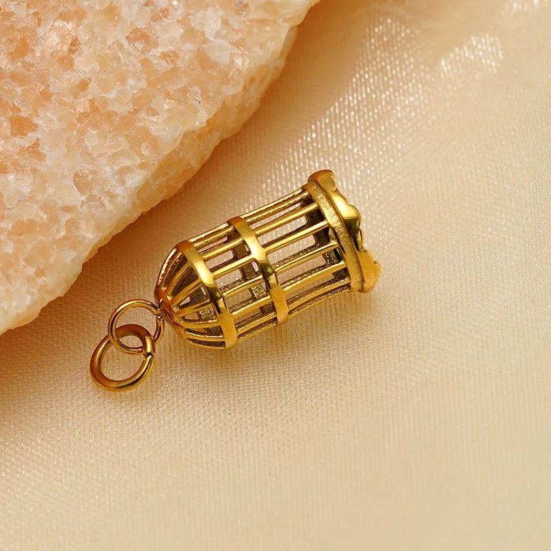 Sculptural 18K Gold-Plated Birdcage Bar Pendant Necklace