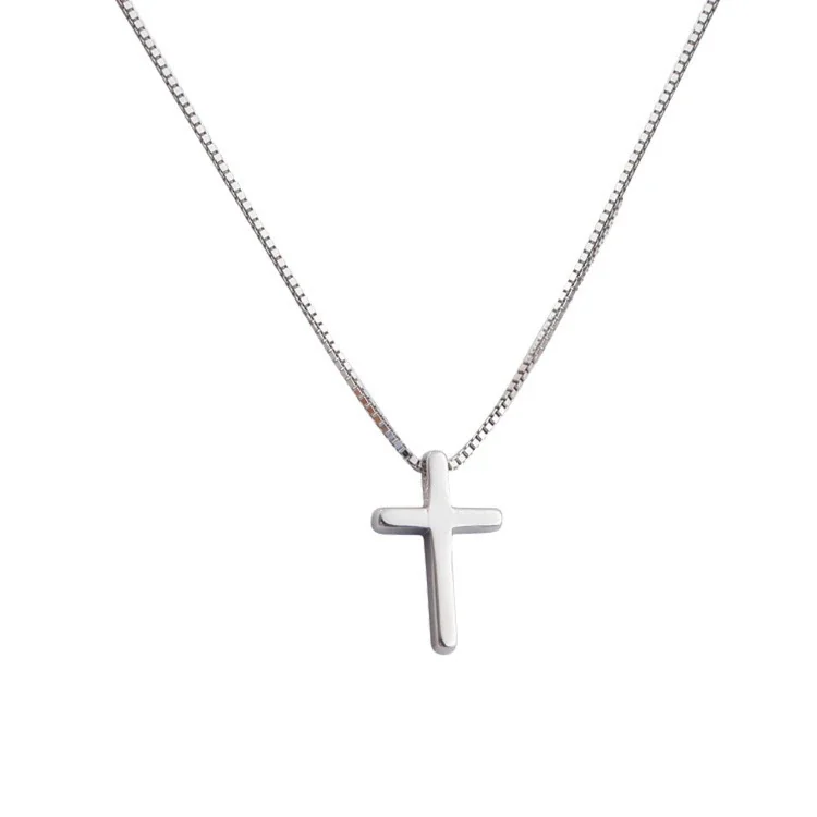 Minimal 925 Sterling Silver Cross Box Chain Necklace