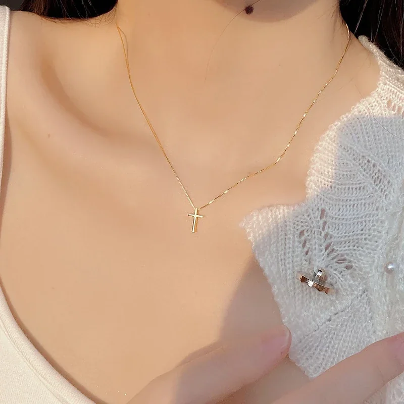 Minimal 925 Sterling Silver Cross Box Chain Necklace