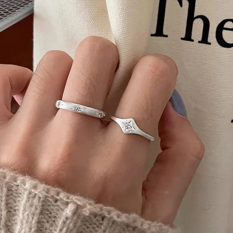Brushed 925 Sterling Silver Star & Stone Open-Front Ring