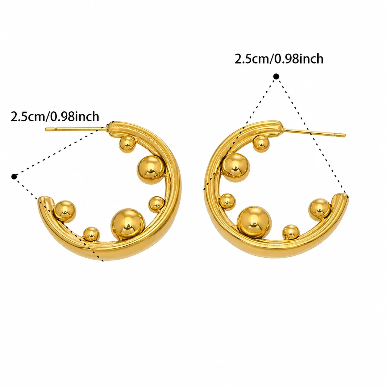 Sculptural C-Hoop Bead Stainless Steel Earrings - Gold
