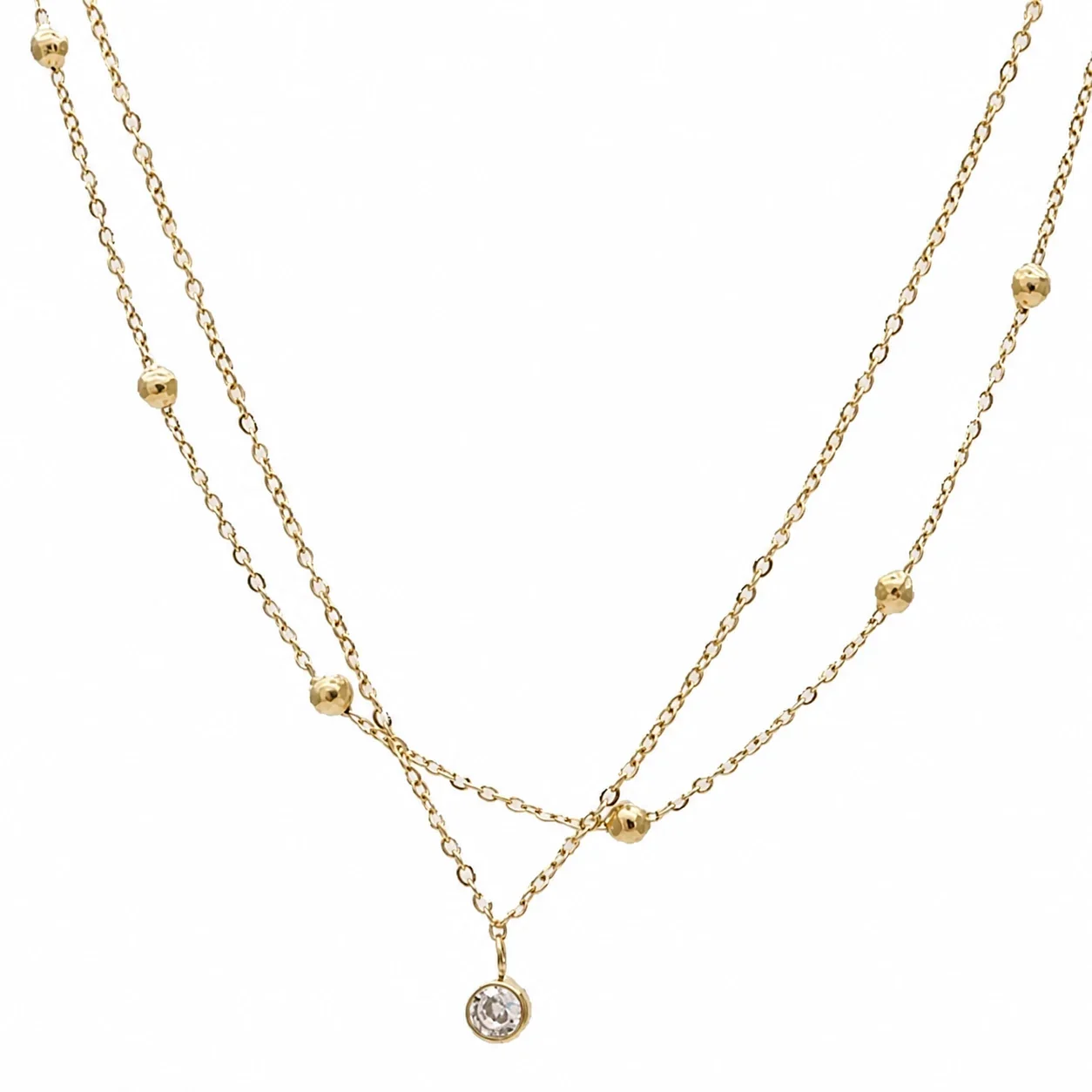 Delicate Gold-Tone Bead Stainless Steel Double Chain Anklet
