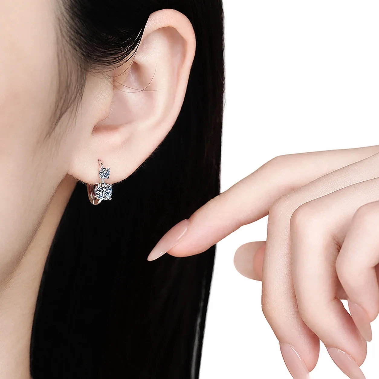 Twin Round Four-Prong 925 Sterling Silver Hoop Earrings