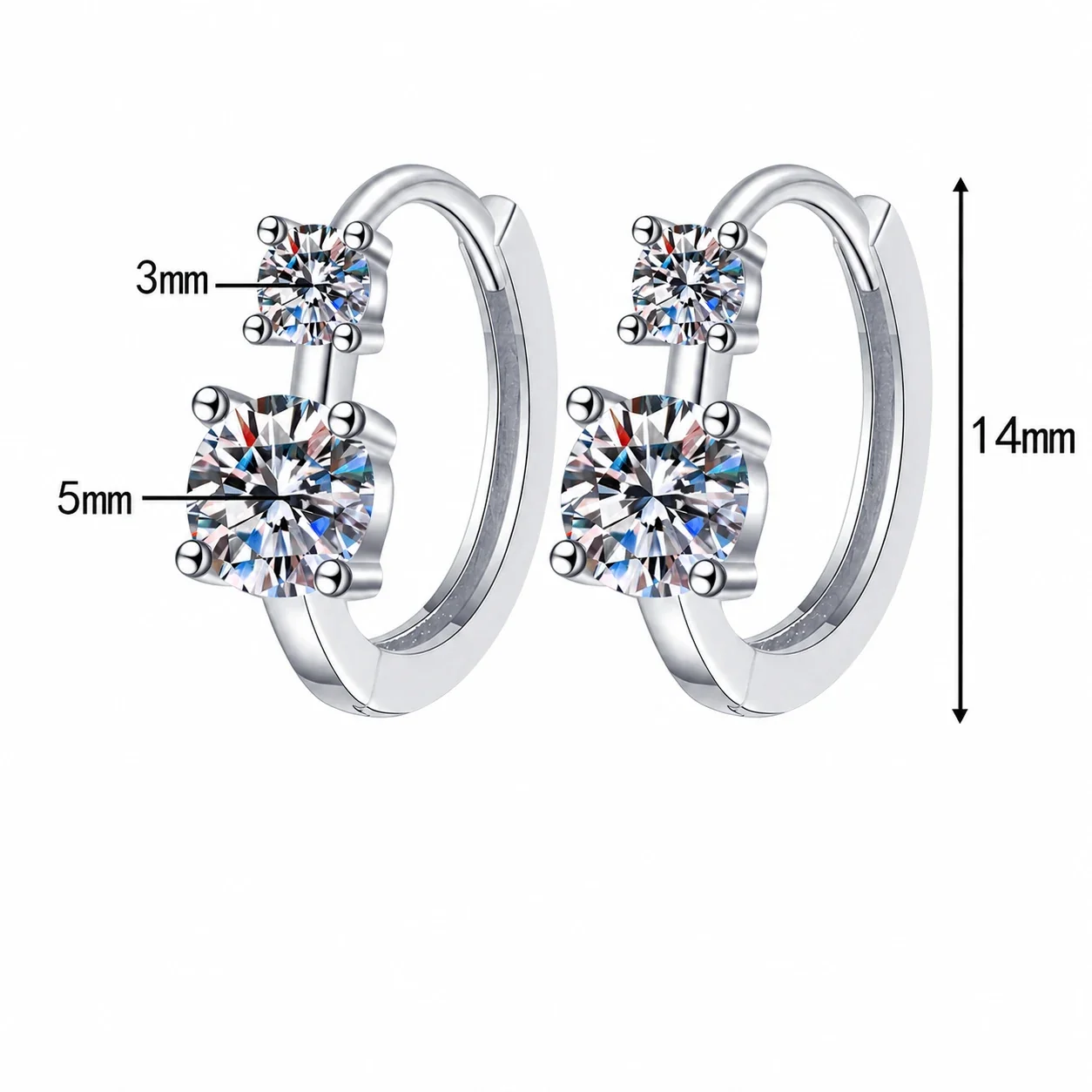 Twin Round Four-Prong 925 Sterling Silver Hoop Earrings - Clear