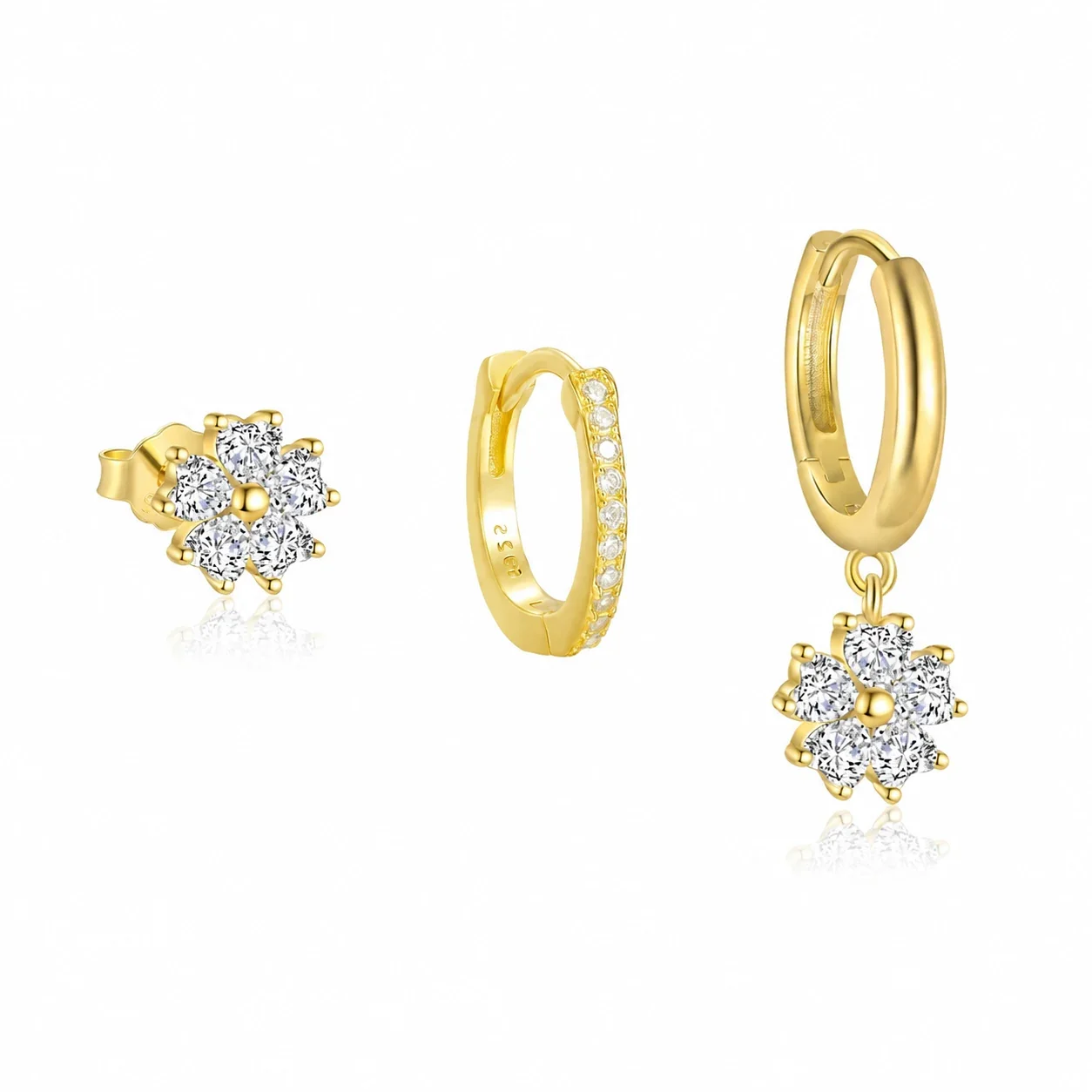 Petite Floral Prong-Set 925 Sterling Silver Earrings
