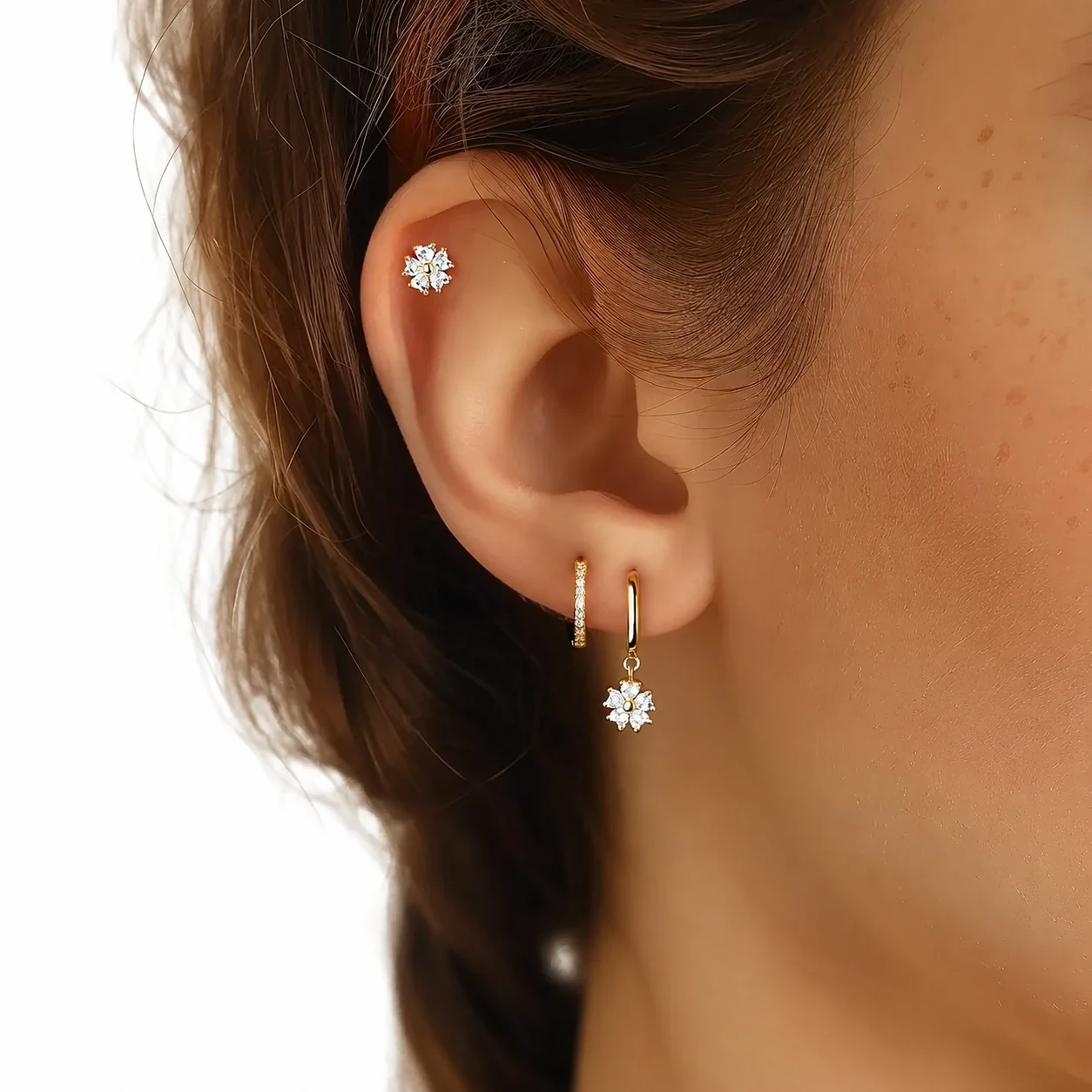 Petite Floral Prong-Set 925 Sterling Silver Earrings