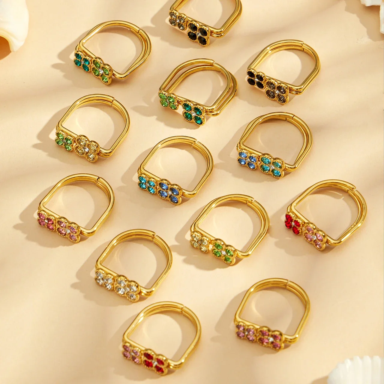 Playful Four-CZ Clover Stainless Steel Open Ring