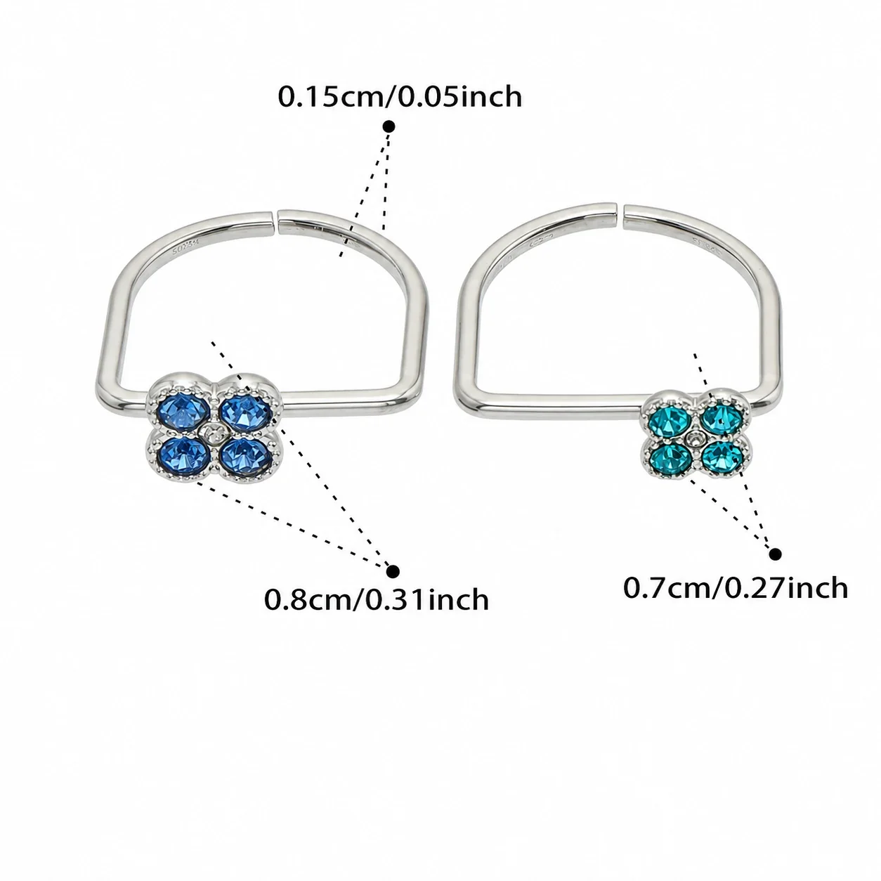 Playful Four-CZ Clover Stainless Steel Open Ring - Gold Light Green CZ Large and Dark Green CZ Small