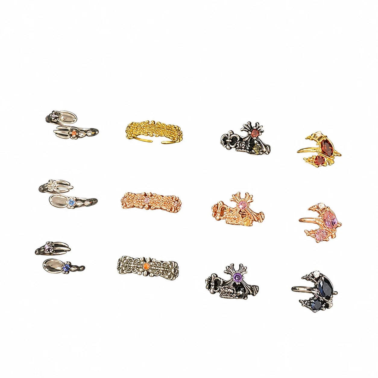 Ornate Copper Open-Front Motif Cubic Zirconia Rings