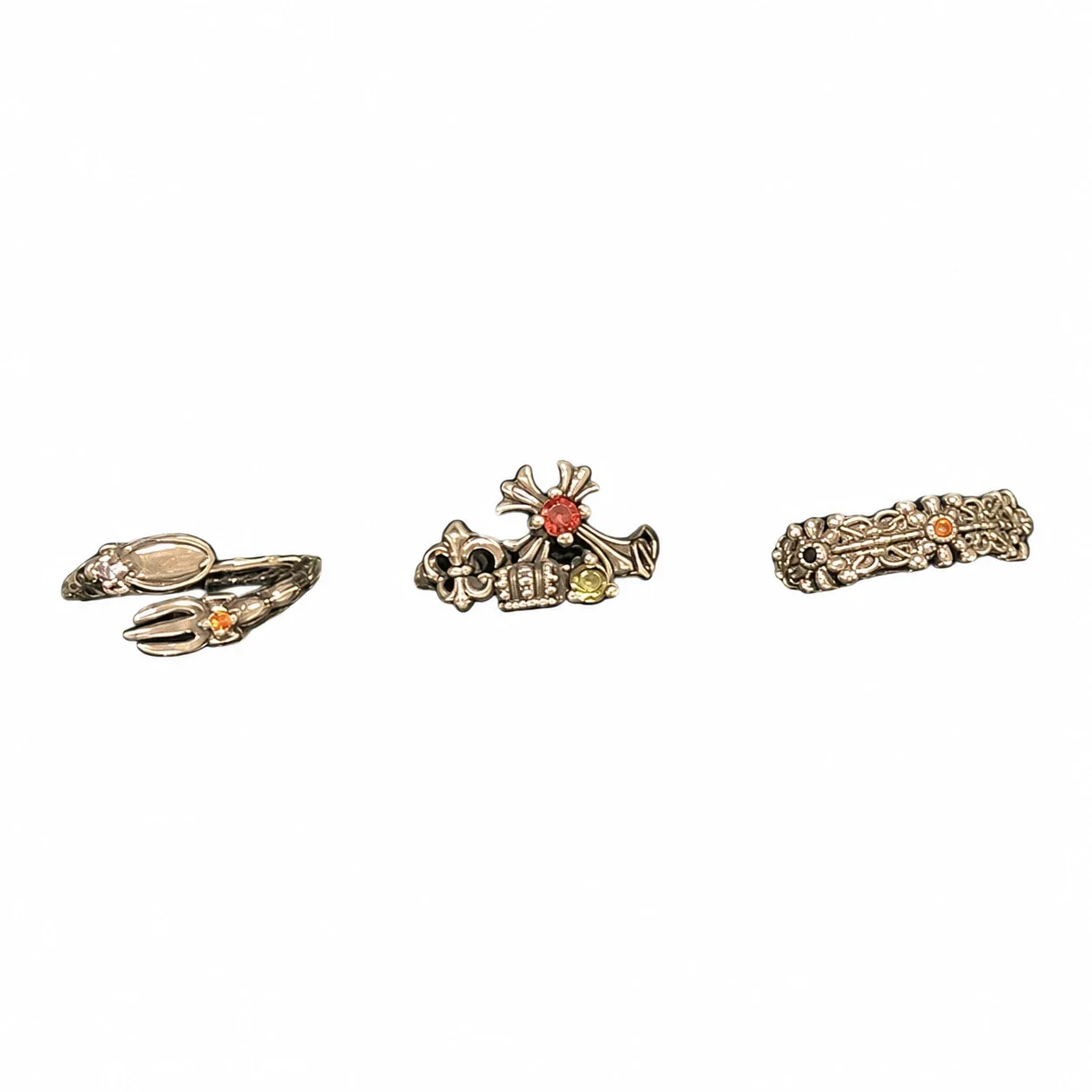 Ornate Copper Open-Front Motif Cubic Zirconia Rings