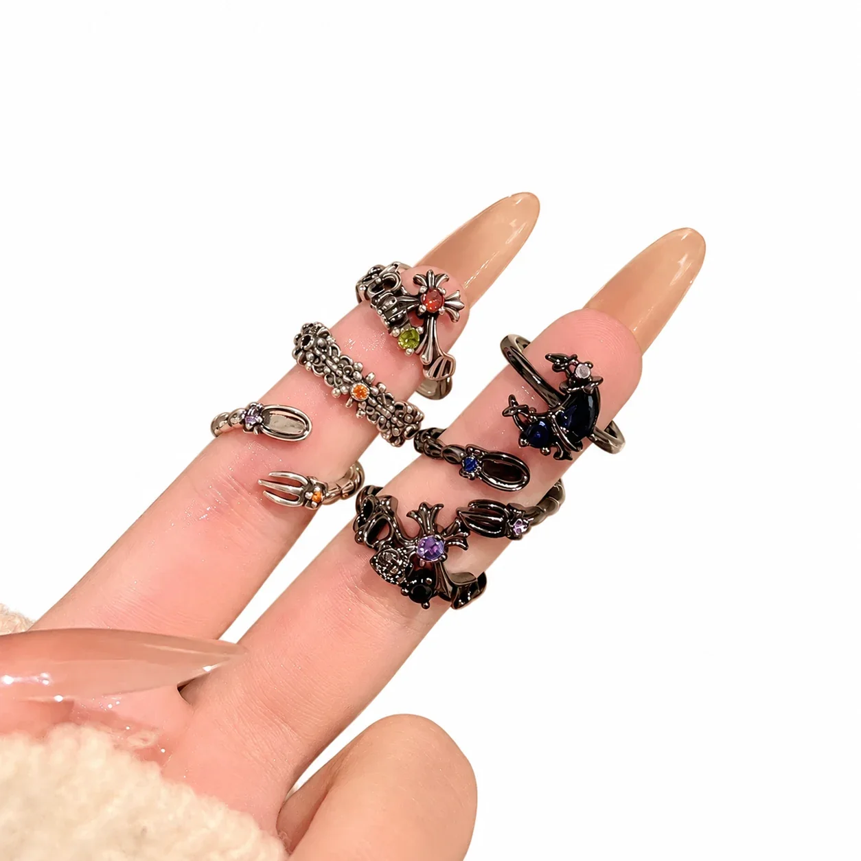 Ornate Copper Open-Front Motif Cubic Zirconia Rings
