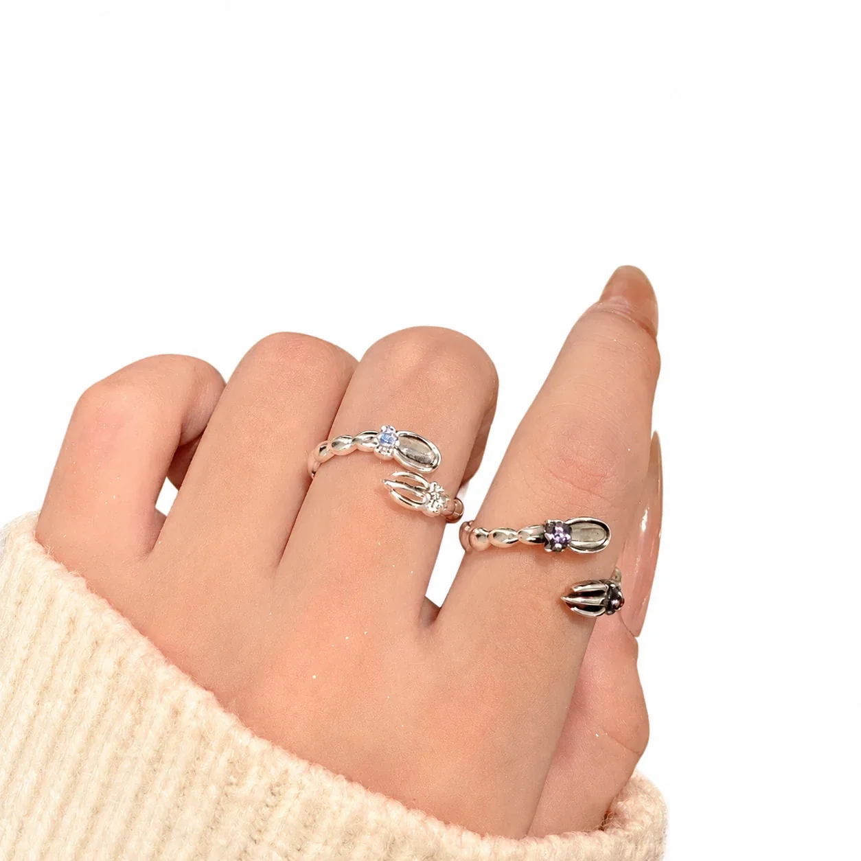 Ornate Copper Open-Front Motif Cubic Zirconia Rings