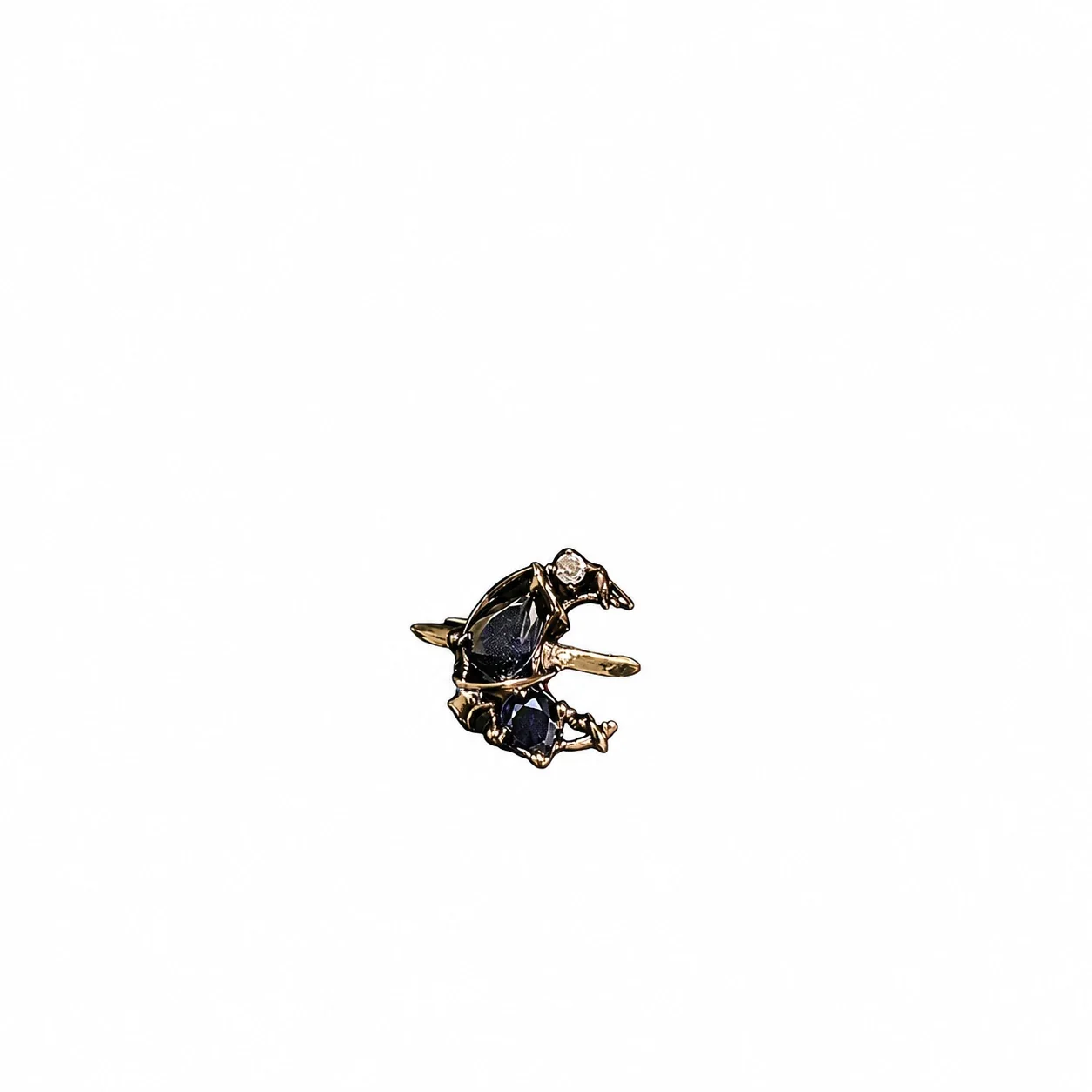 Ornate Copper Open-Front Motif Cubic Zirconia Rings - Black Oval Stone Style