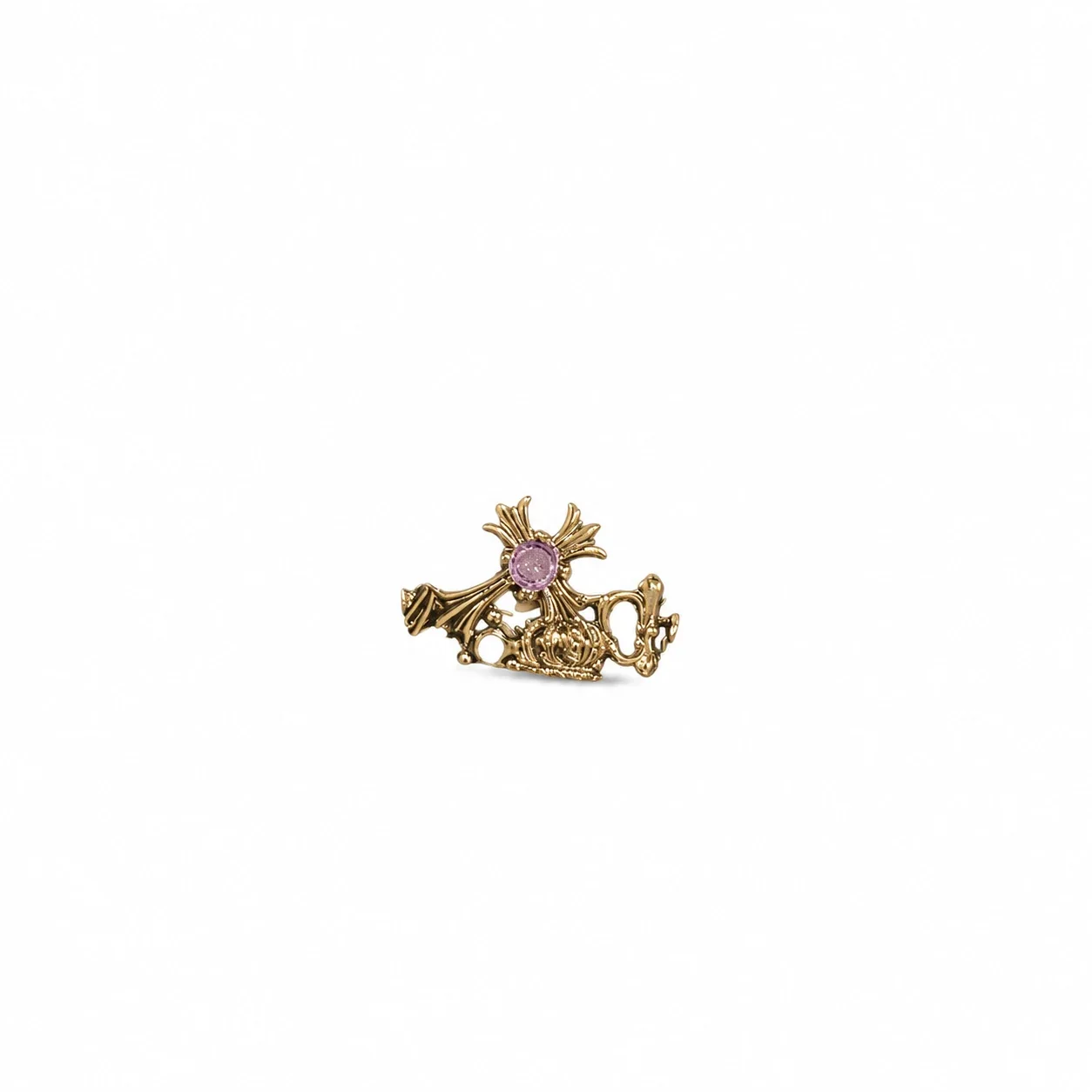 Ornate Copper Open-Front Motif Cubic Zirconia Rings - Gold Crown Style