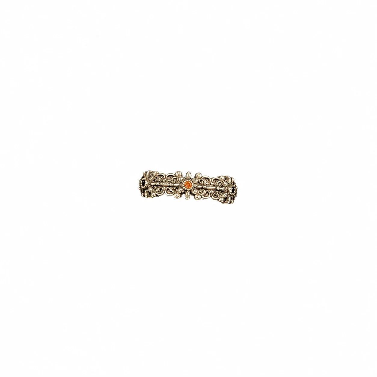 Ornate Copper Open-Front Motif Cubic Zirconia Rings - Rose Gold Floral Motif Style