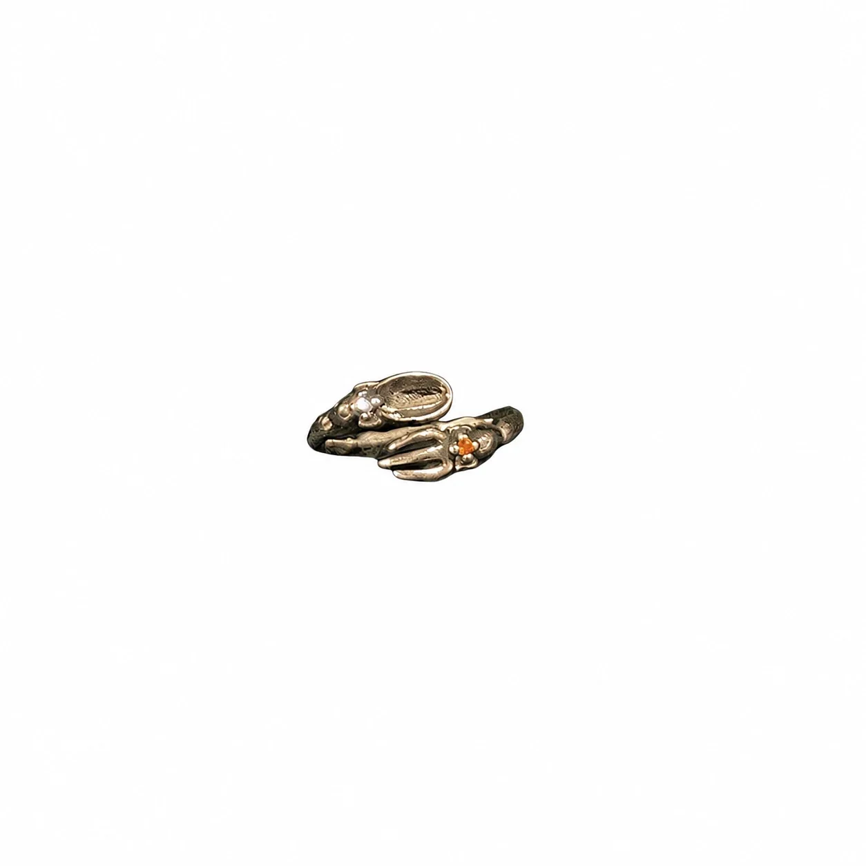 Ornate Copper Open-Front Motif Cubic Zirconia Rings - Rose Gold Sculptural Motif Style