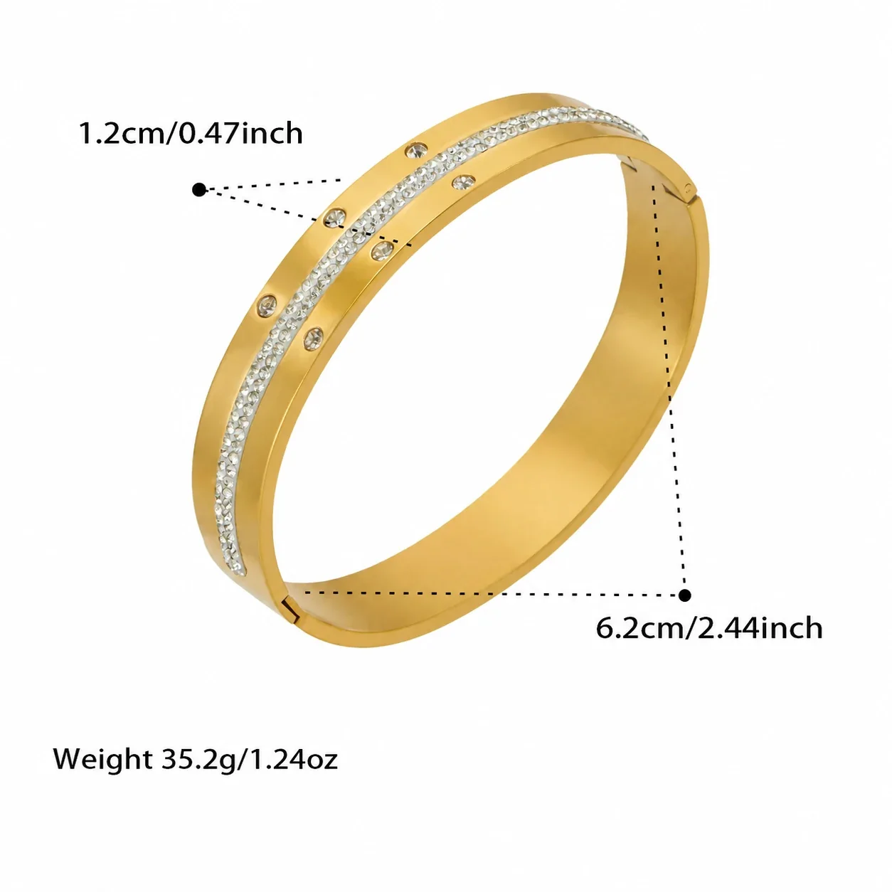 Radiant Gold PVD Pavé Stripe Flush-Set CZ Stainless Steel Bangle - Gold