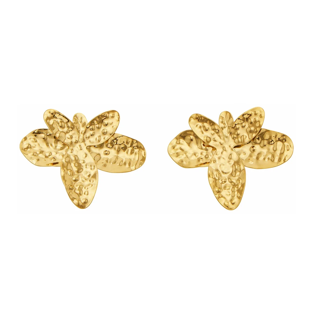 Sculptural Hammered Flower Stainless Steel Earrings