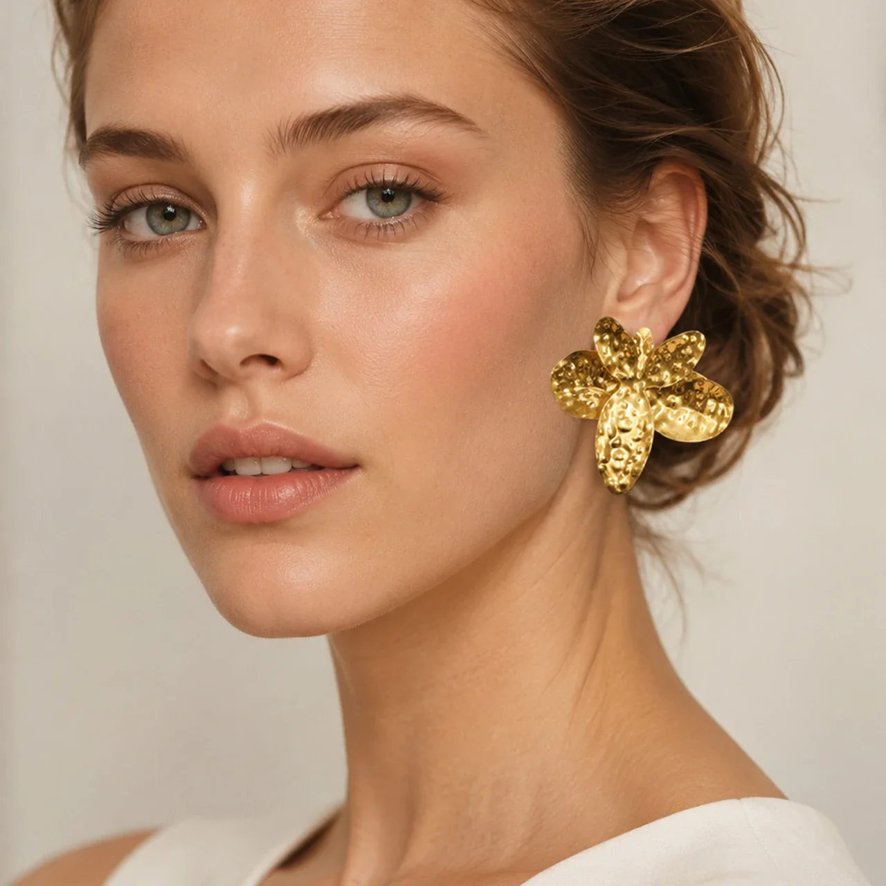 Sculptural Hammered Flower Stainless Steel Earrings