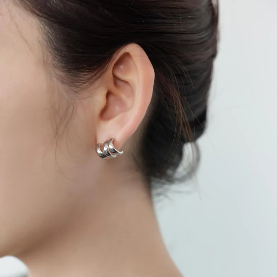 Sculptural Copper Gold-Plated Triple Hoop Stud Earrings
