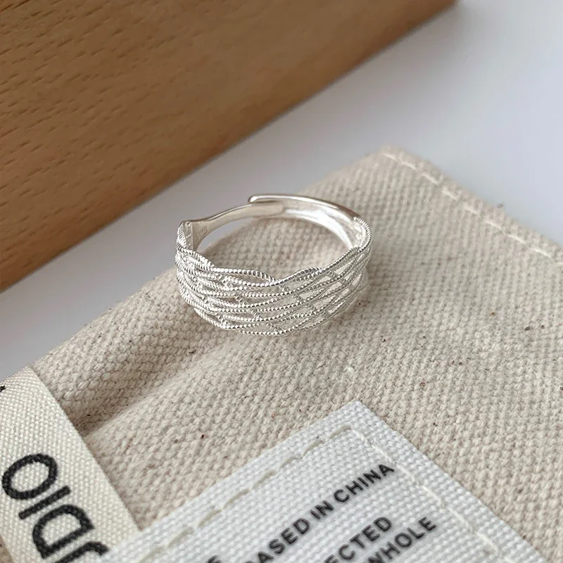 Textured 925 Sterling Silver Braided Open-Front Ring