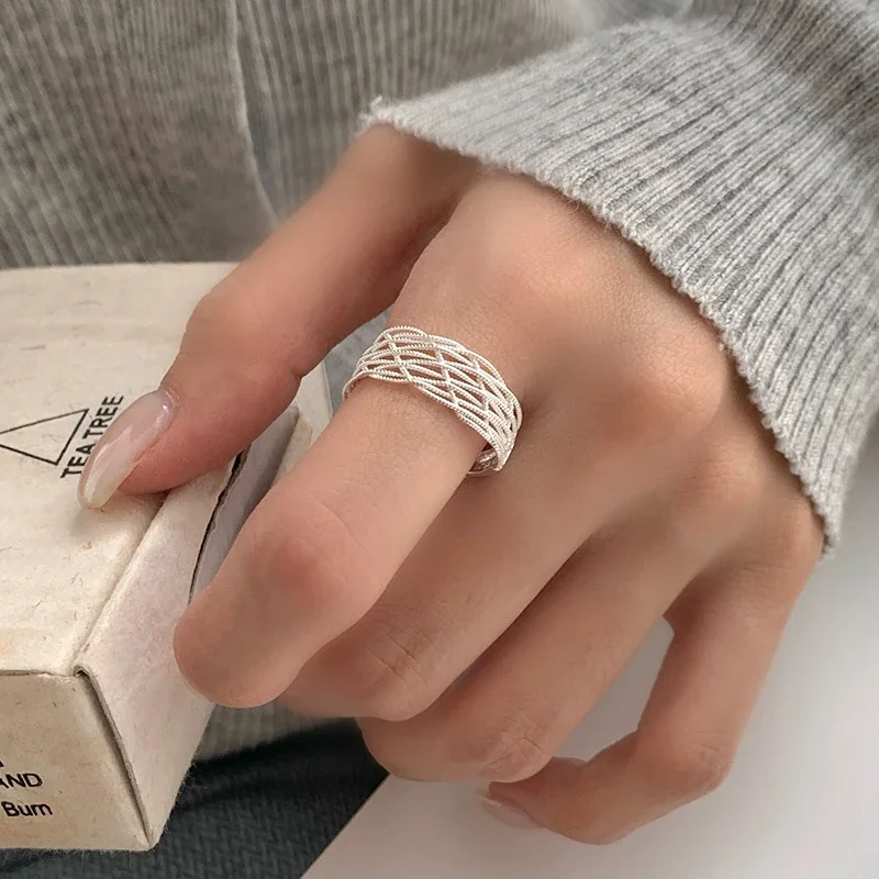 Textured 925 Sterling Silver Braided Open-Front Ring