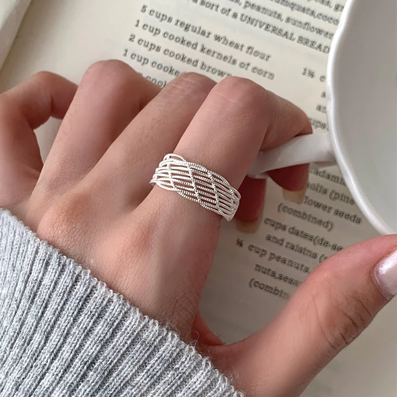 Textured 925 Sterling Silver Braided Open-Front Ring