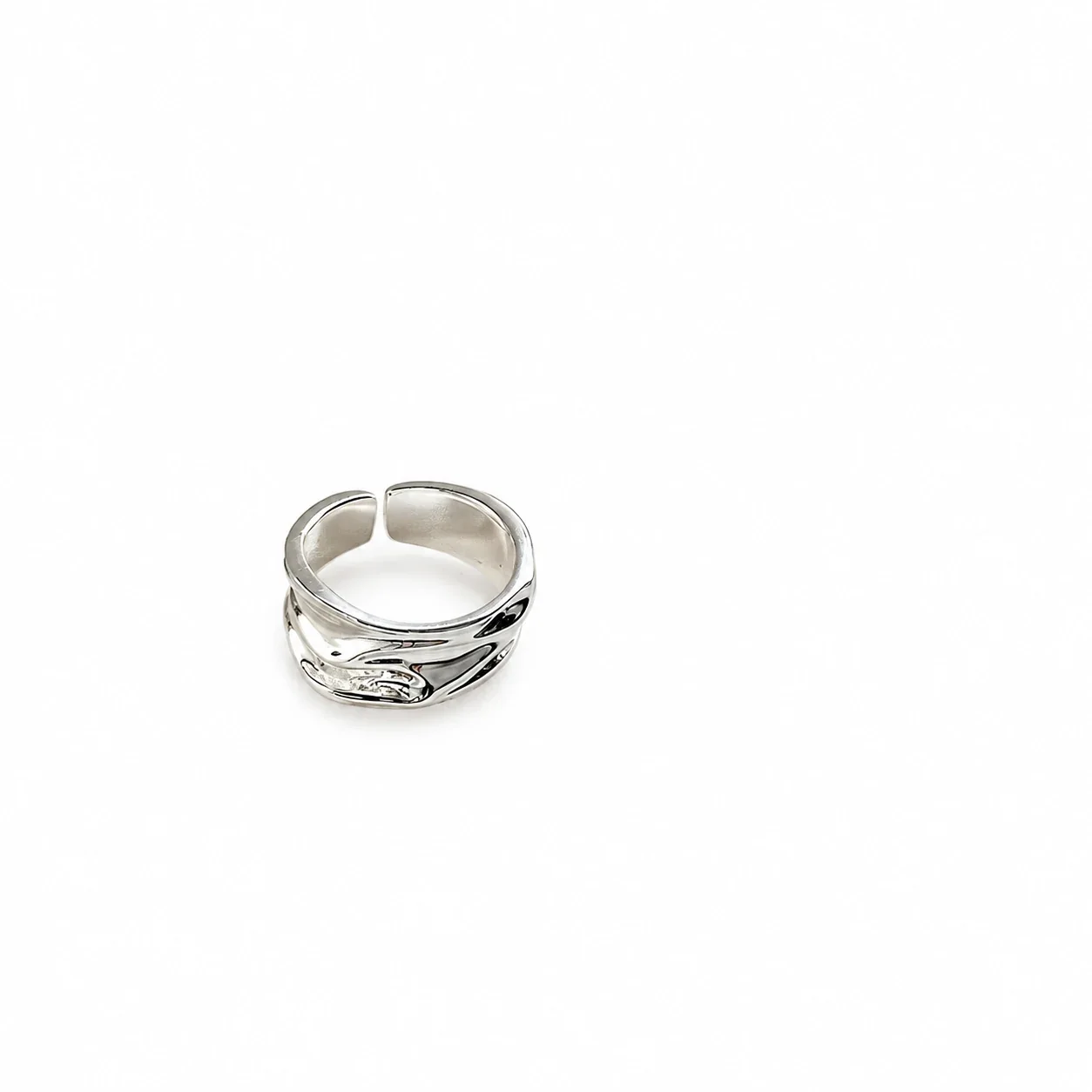 Sculptural 925 Sterling Silver Wavy Open Band Ring