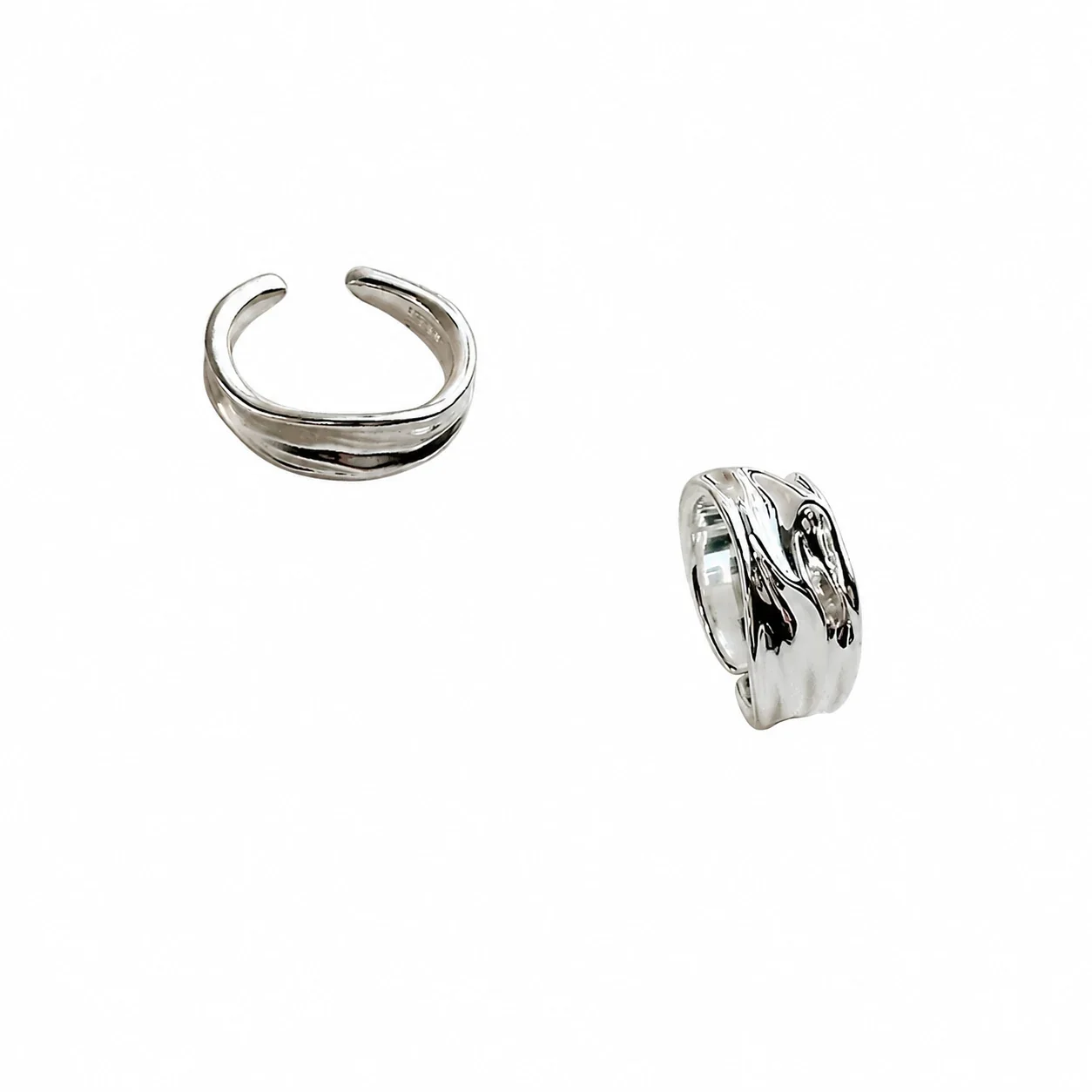 Sculptural 925 Sterling Silver Wavy Open Band Ring - Slim