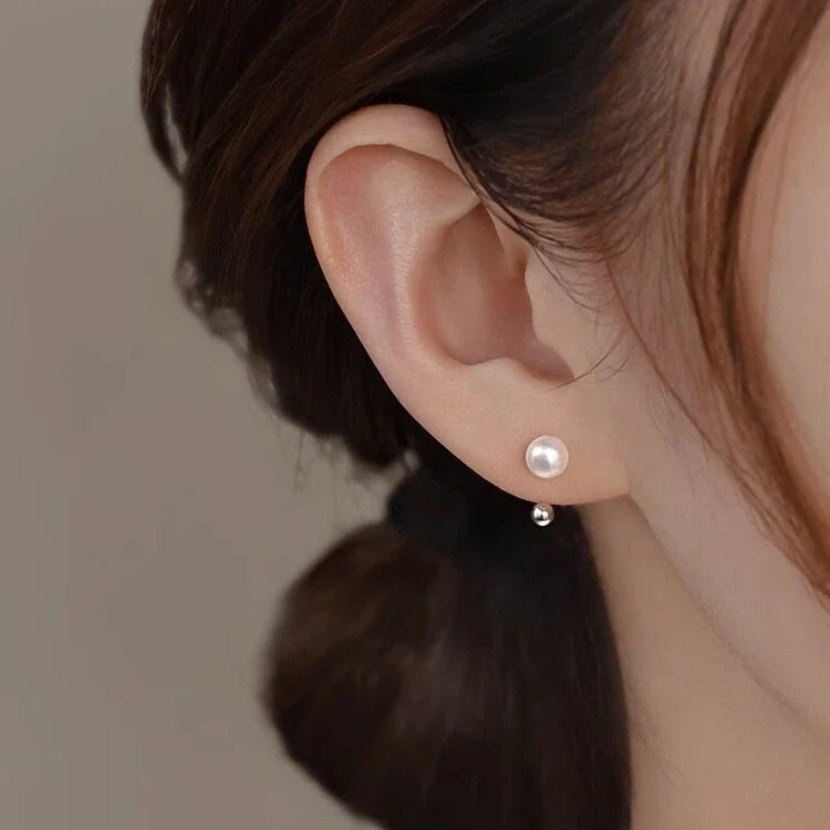 Minimal C-Arc Freshwater Pearl 925 Sterling Silver Stud Earrings