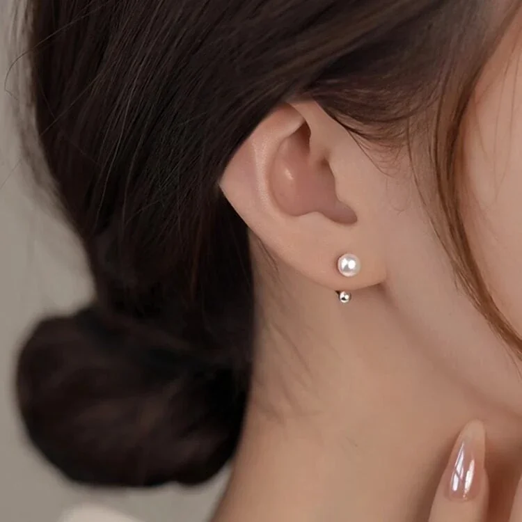 Minimal C-Arc Freshwater Pearl 925 Sterling Silver Stud Earrings