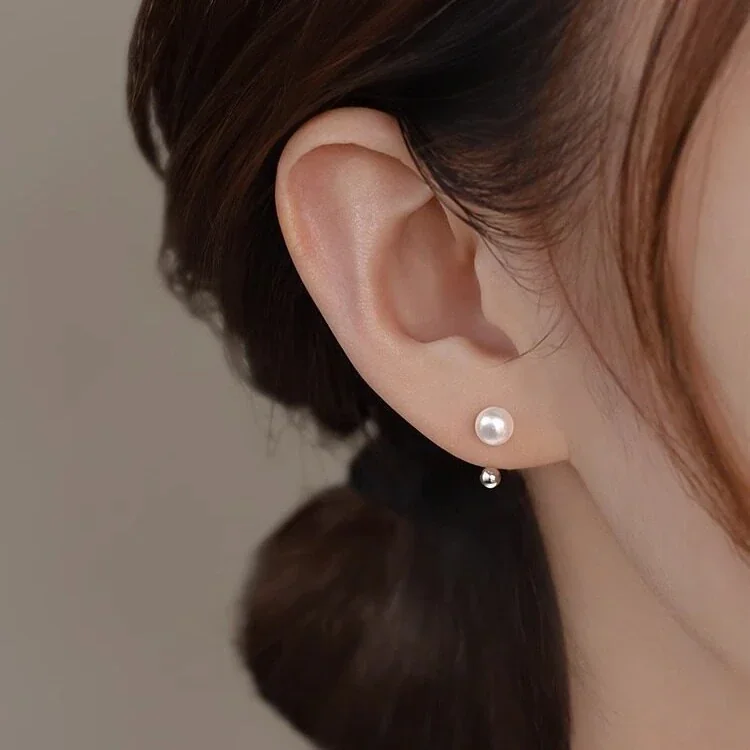 Minimal C-Arc Freshwater Pearl 925 Sterling Silver Stud Earrings