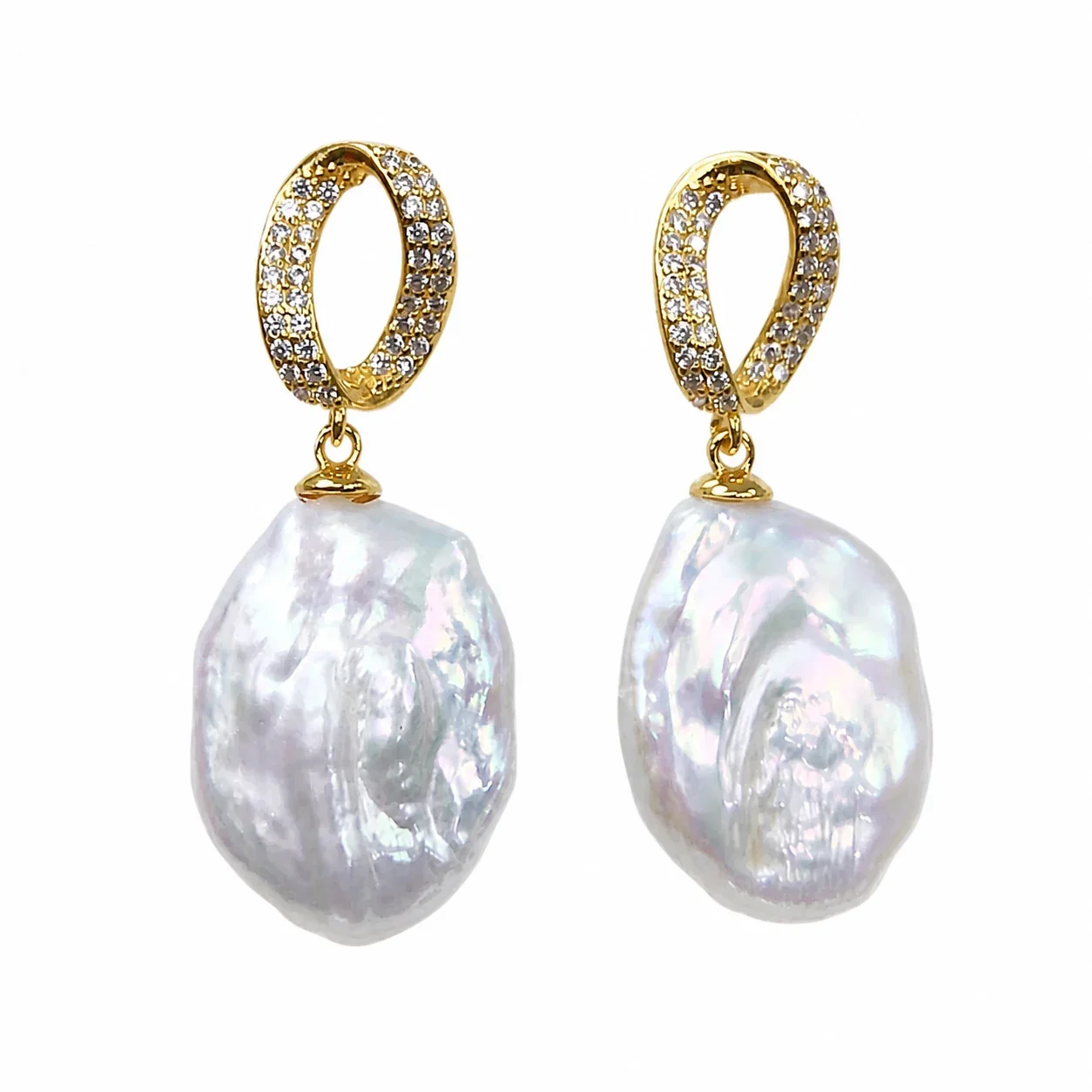 Lustrous Pavé Teardrop Freshwater Pearl Drop Earrings