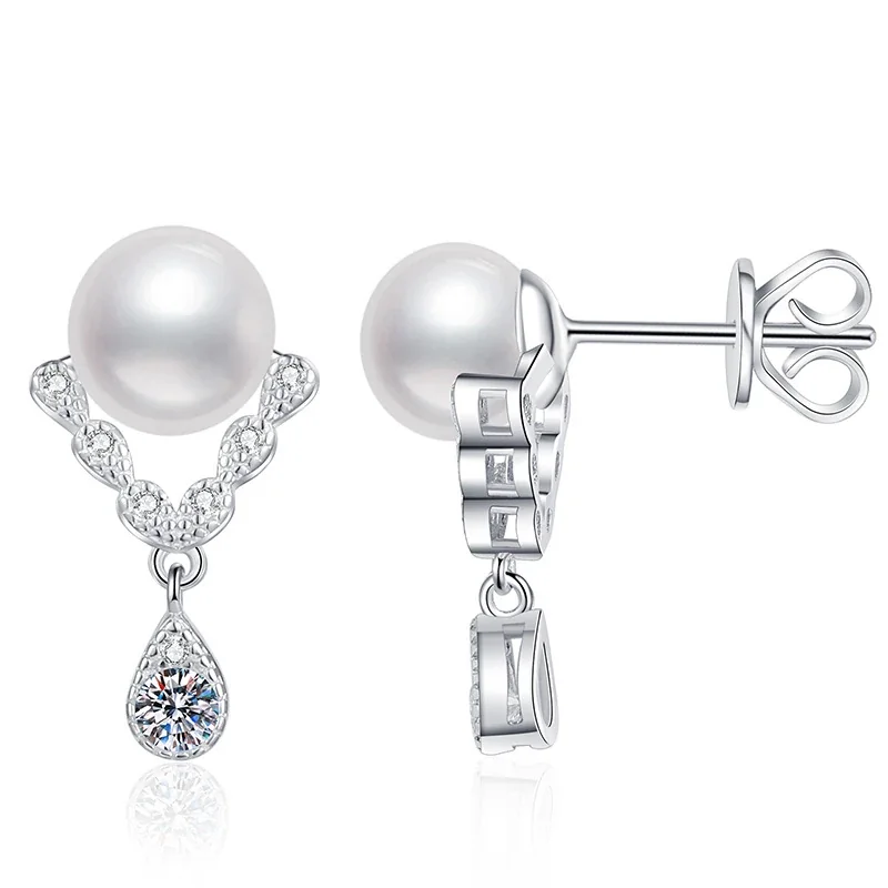Lustrous V-Curve Pearl Pavé Teardrop Drop Earrings