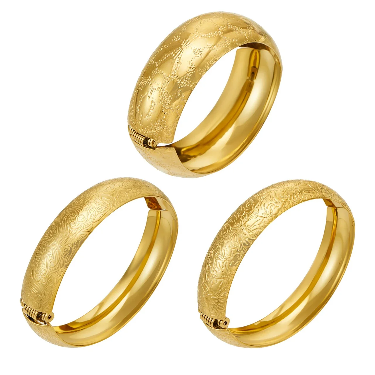 Ornate Engraved 18K Gold-Plated Wide Hinged Bangle