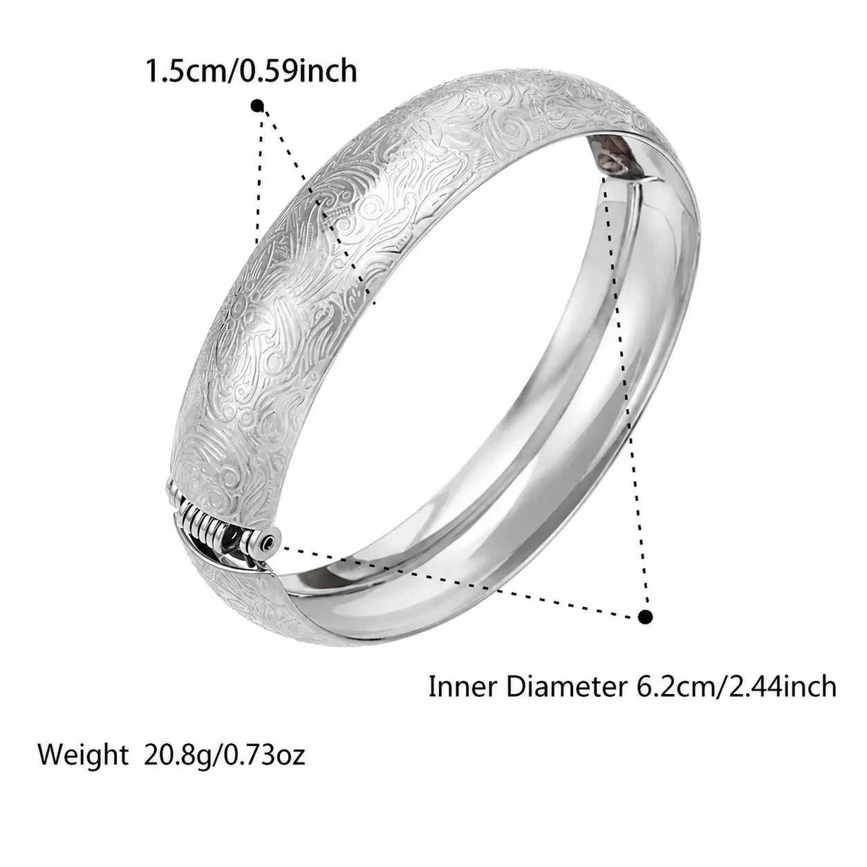 Ornate Engraved 18K Gold-Plated Wide Hinged Bangle - Silver Pattern B