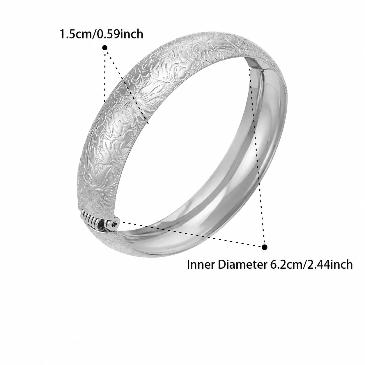 Ornate Engraved 18K Gold-Plated Wide Hinged Bangle - Silver Pattern C
