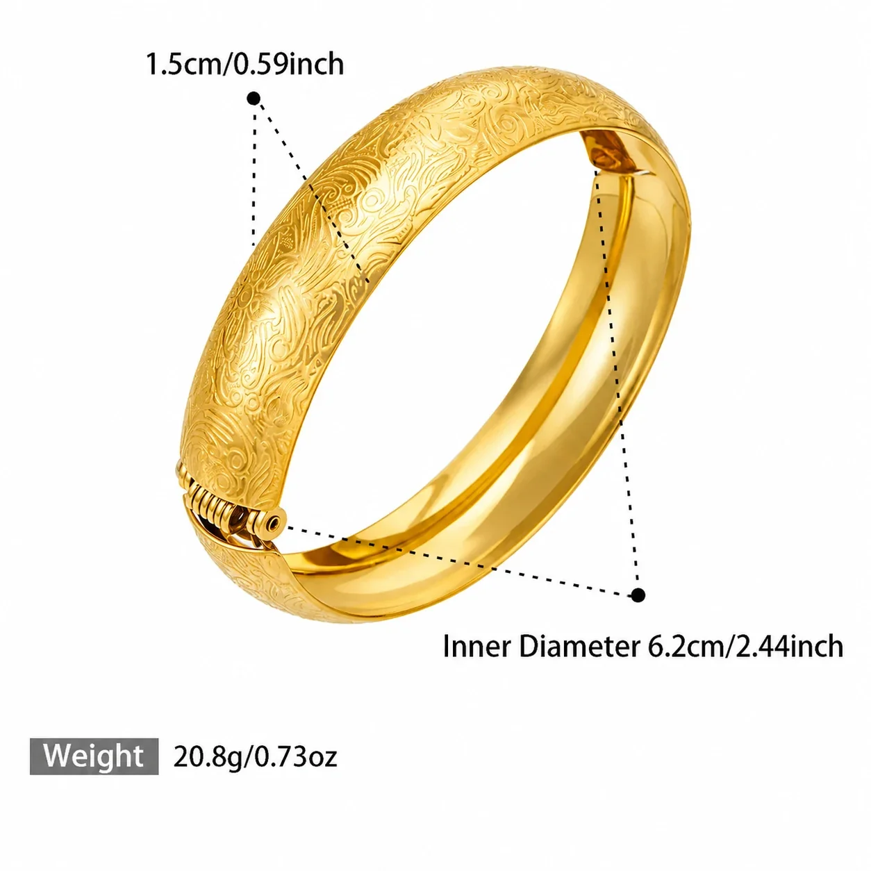 Ornate Engraved 18K Gold-Plated Wide Hinged Bangle - Gold Pattern B