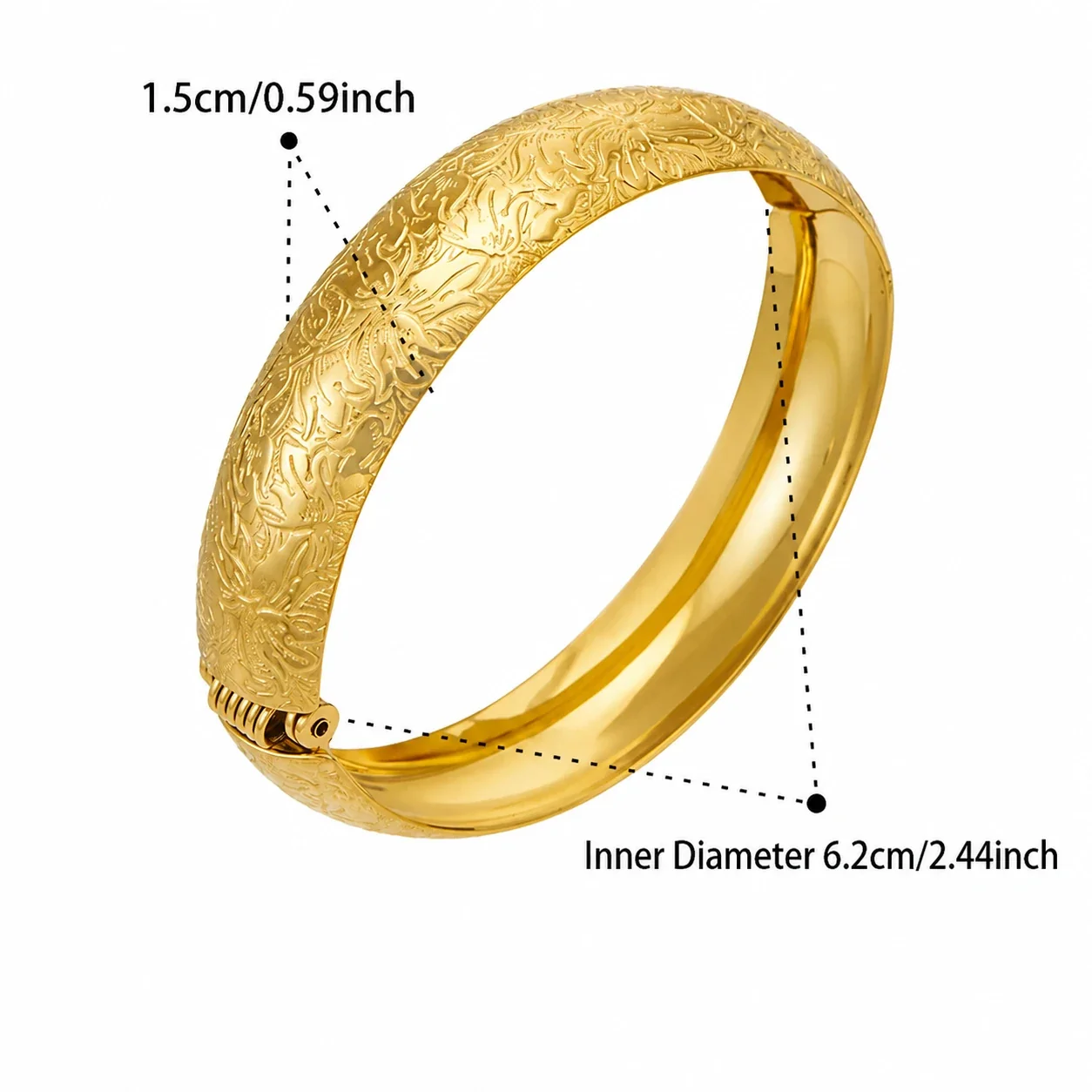 Ornate Engraved 18K Gold-Plated Wide Hinged Bangle - Gold Pattern C
