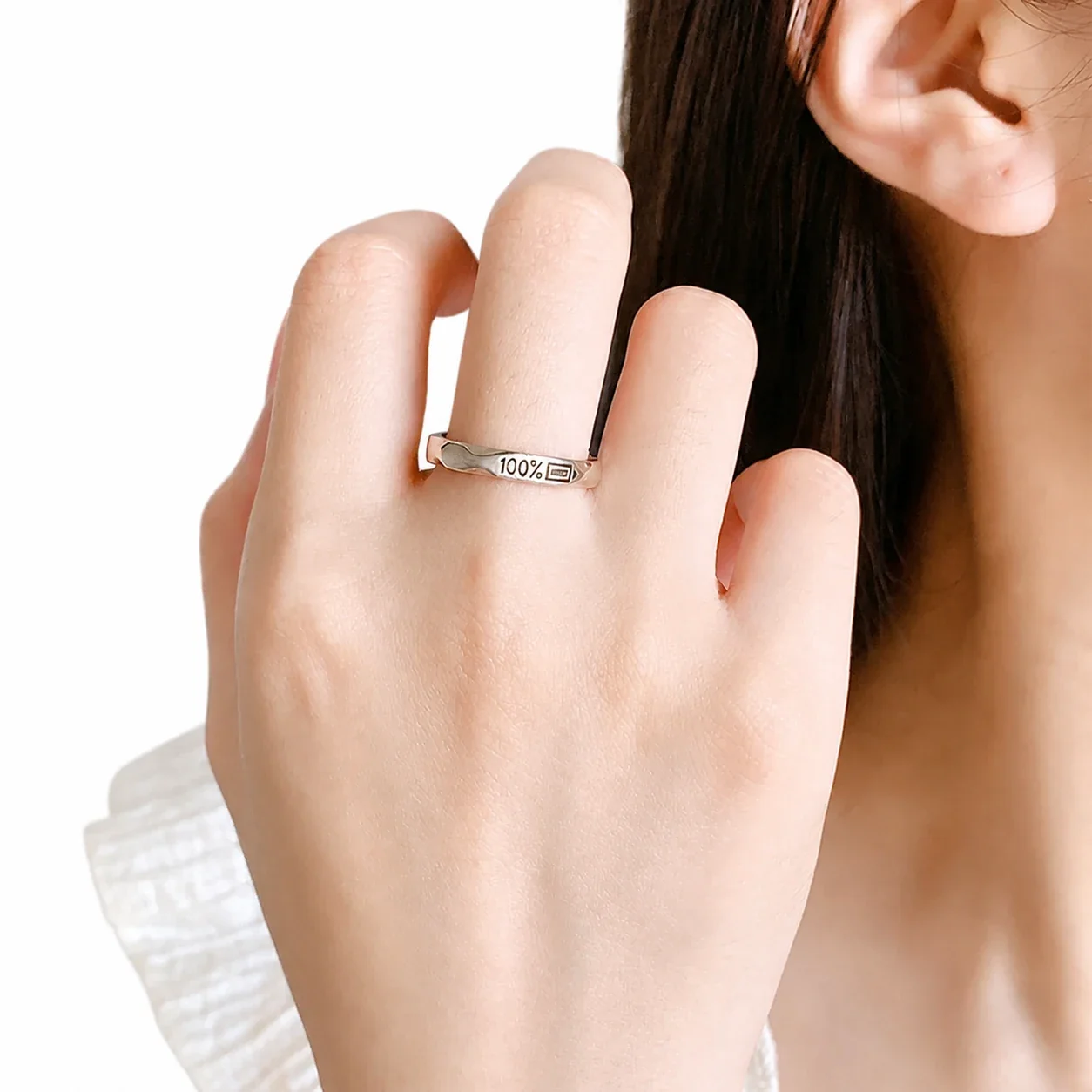 Engraved Silver-Plated Copper Battery Motif Open Ring