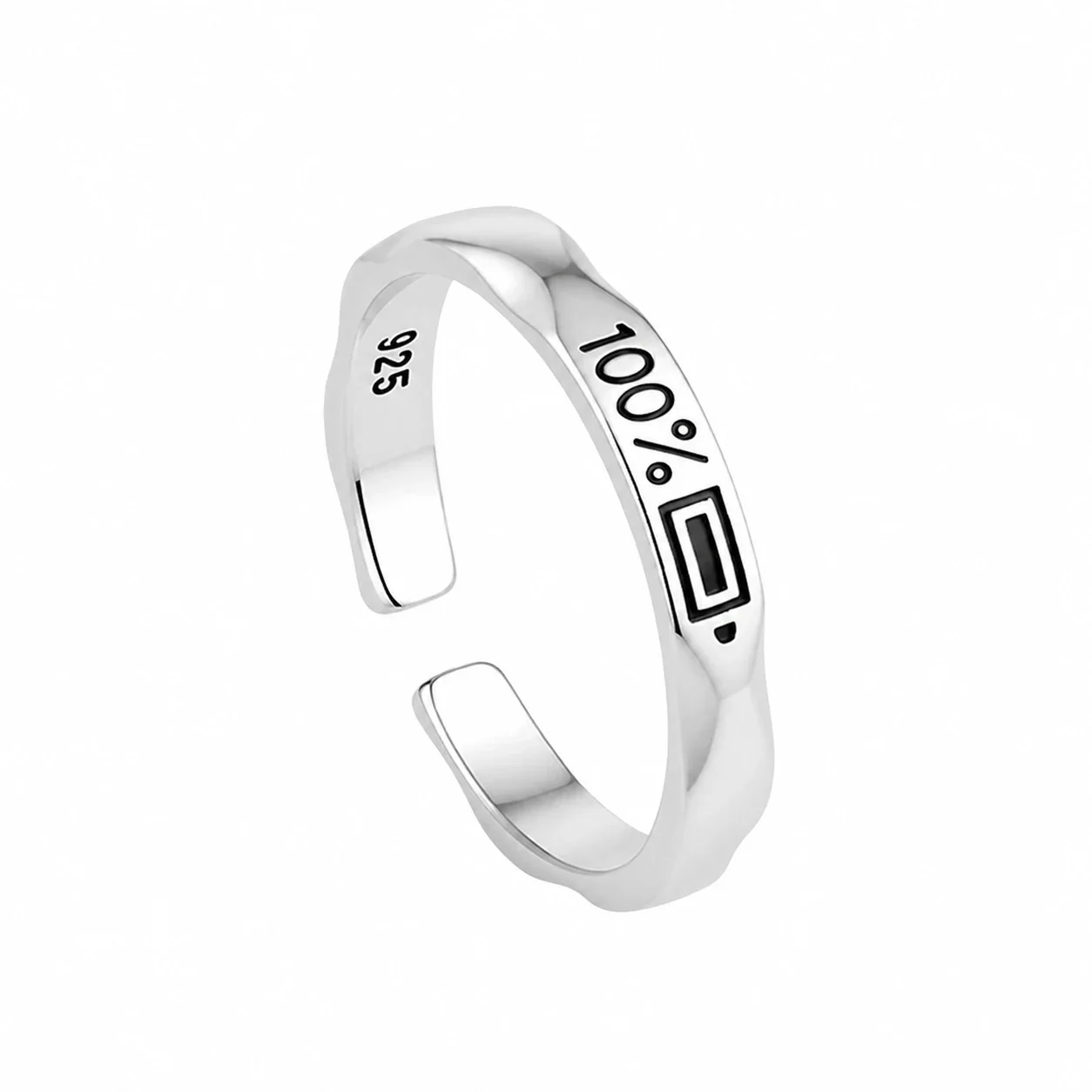 Engraved Silver-Plated Copper Battery Motif Open Ring - Silver