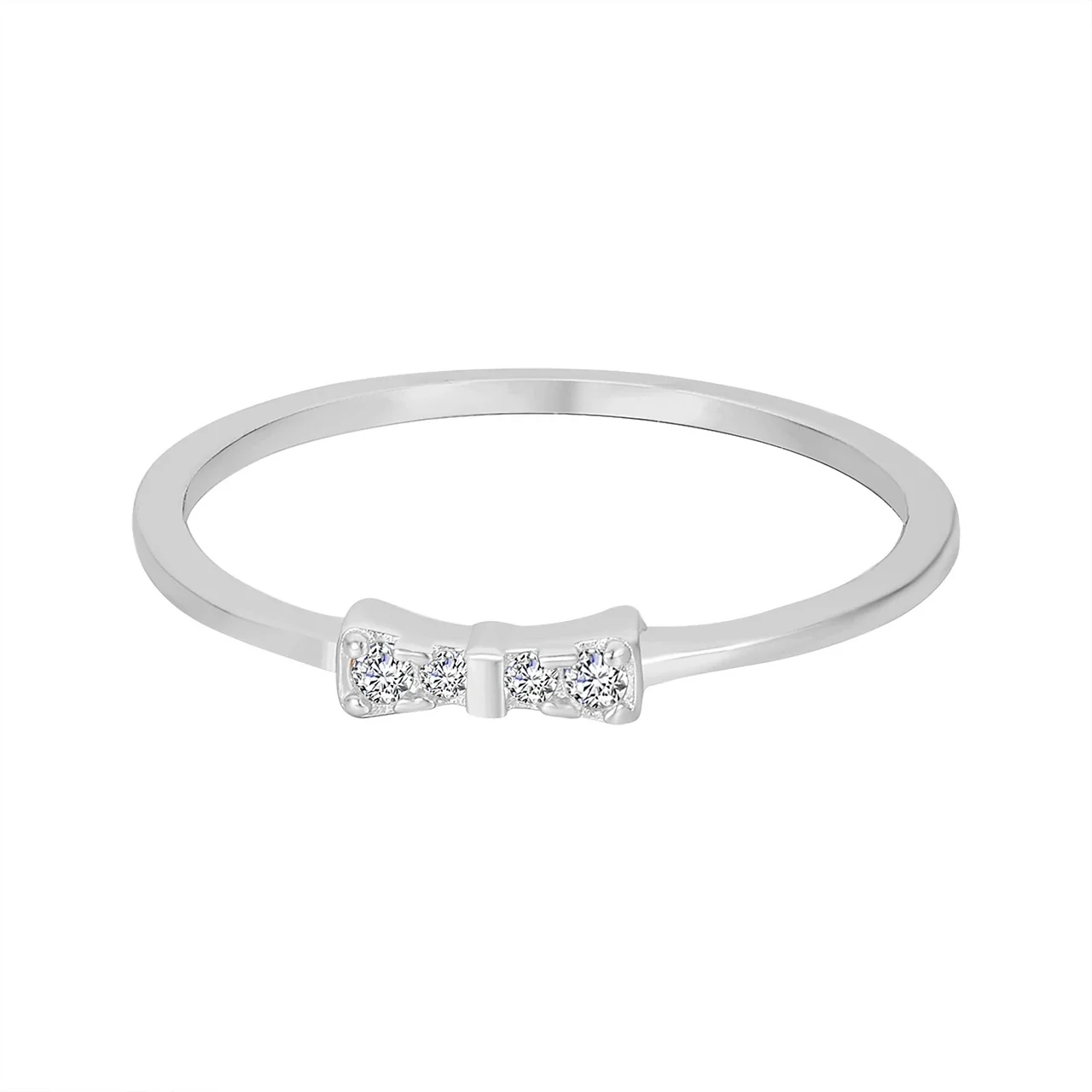 Delicate 925 Sterling Silver Bow Motif Cubic Zirconia Ring - Silver