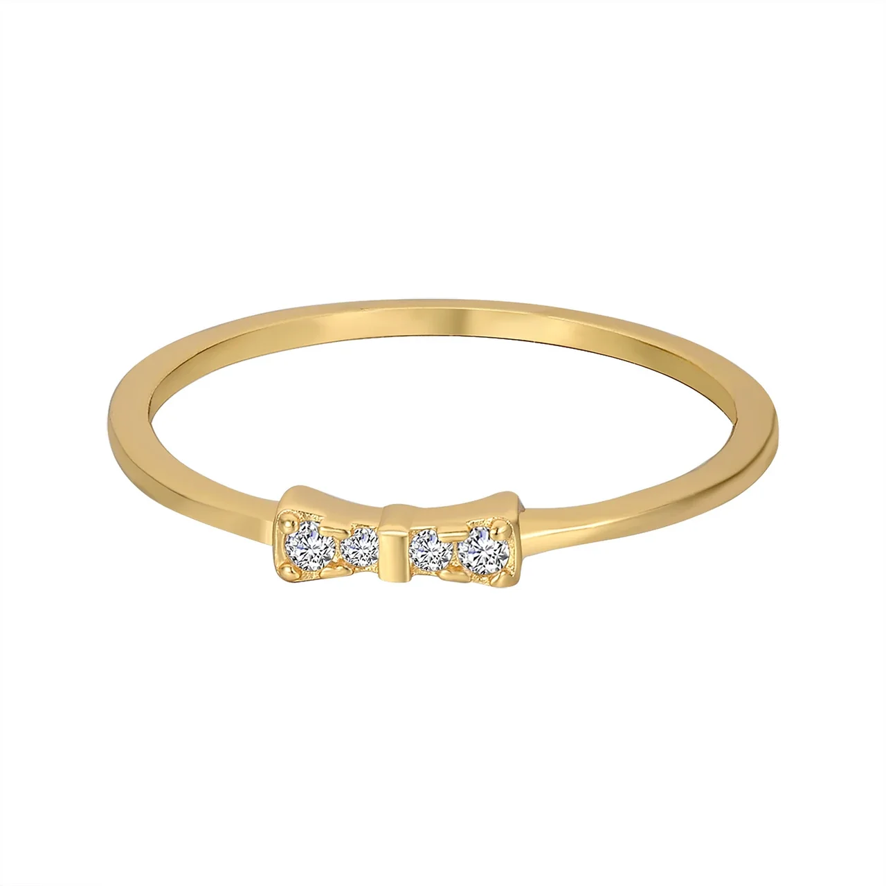 Delicate 925 Sterling Silver Bow Motif Cubic Zirconia Ring - Gold
